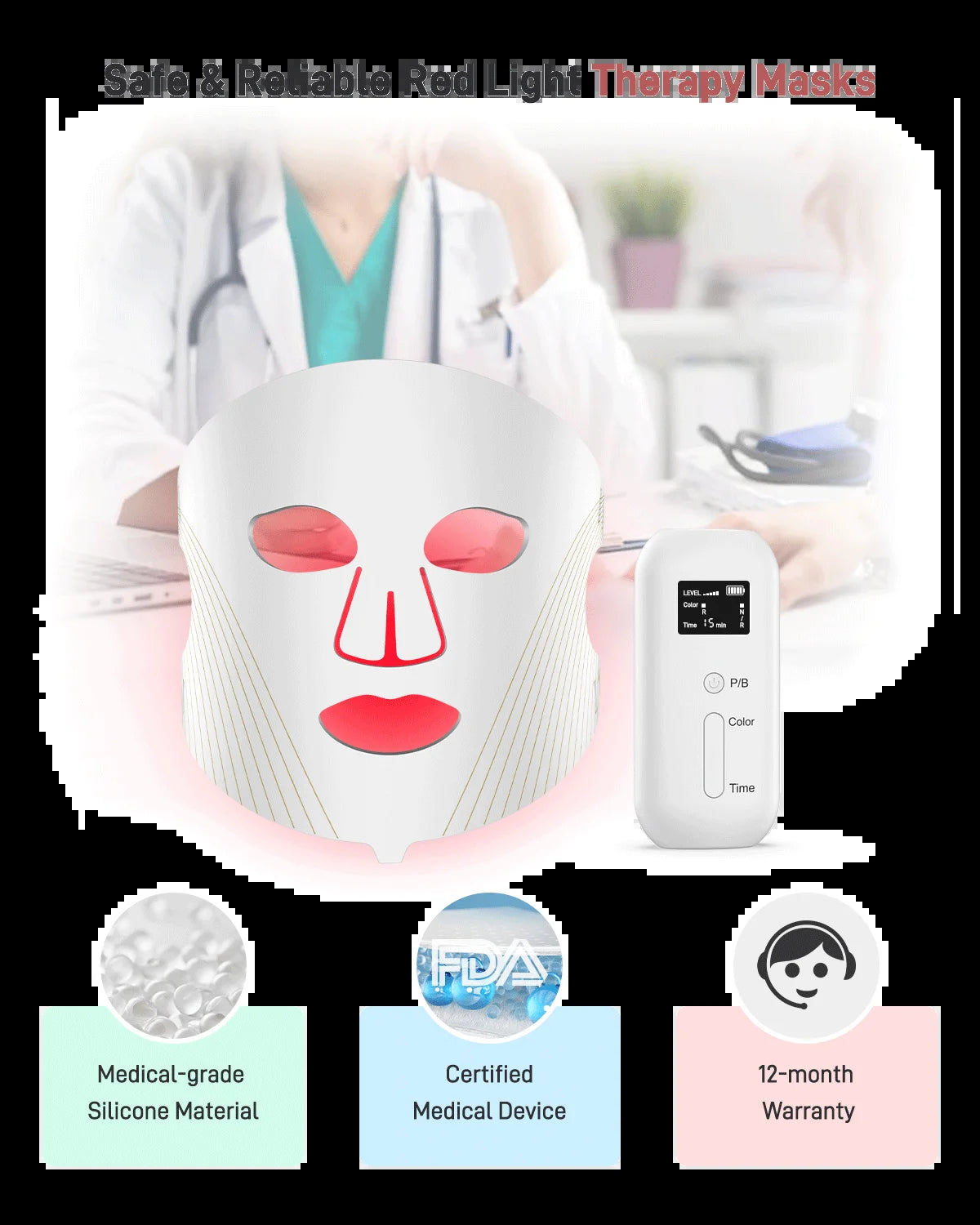 Red Light Therapy for Face, 4 Modes Led Face Mask Light Therapy with Travel Bag, 850NM near Infrared, 5 Brightness Levels Red Light Mask for Facial Skincare