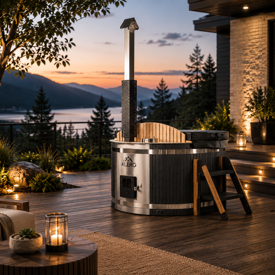 Stainless Steel Hot Tub & Cold Plunge Tub – Wood-Fired Heater – 3-5 People