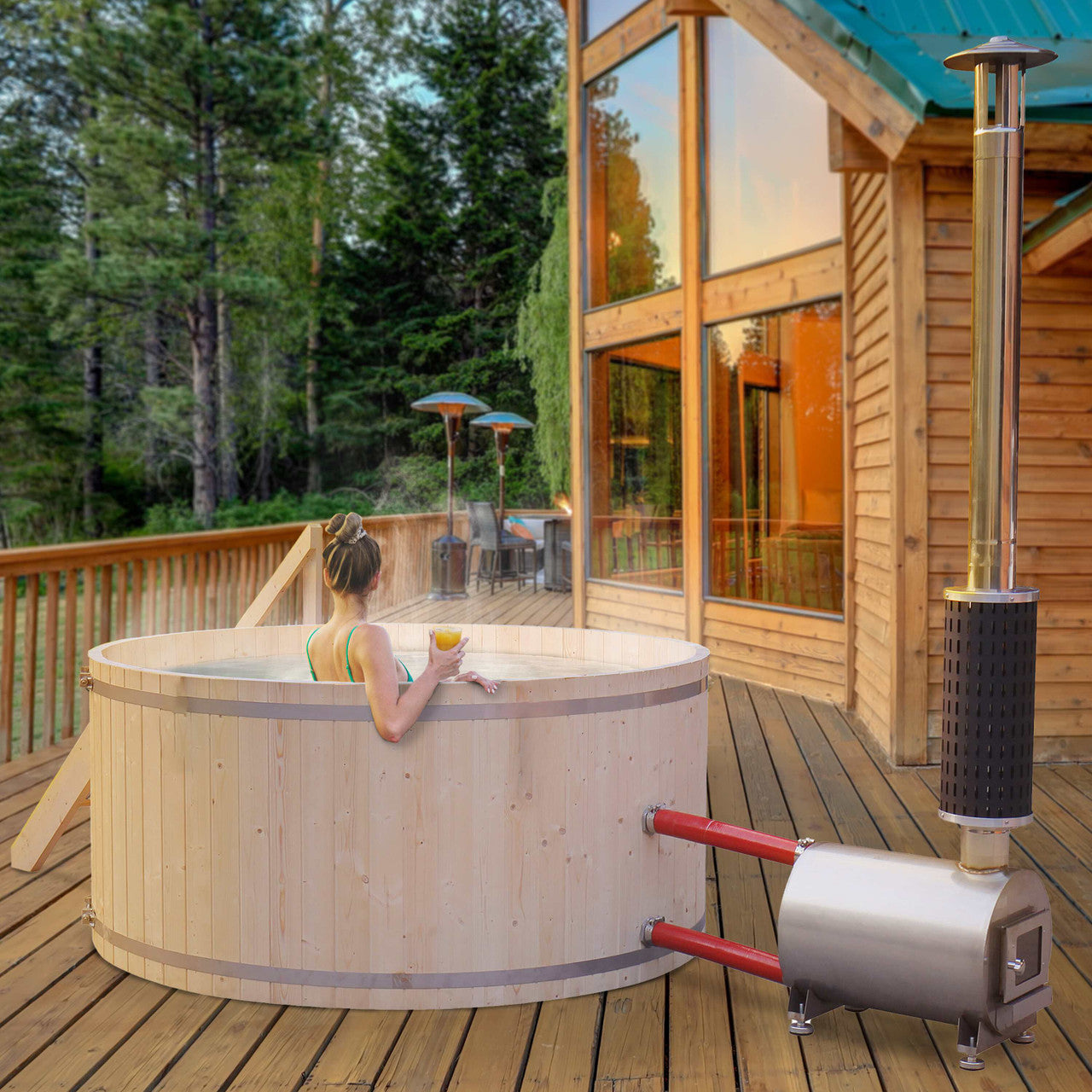 Wood-Fired Hot Tub and Ice Bath with Internal Stove – 4-5 Person – Pine