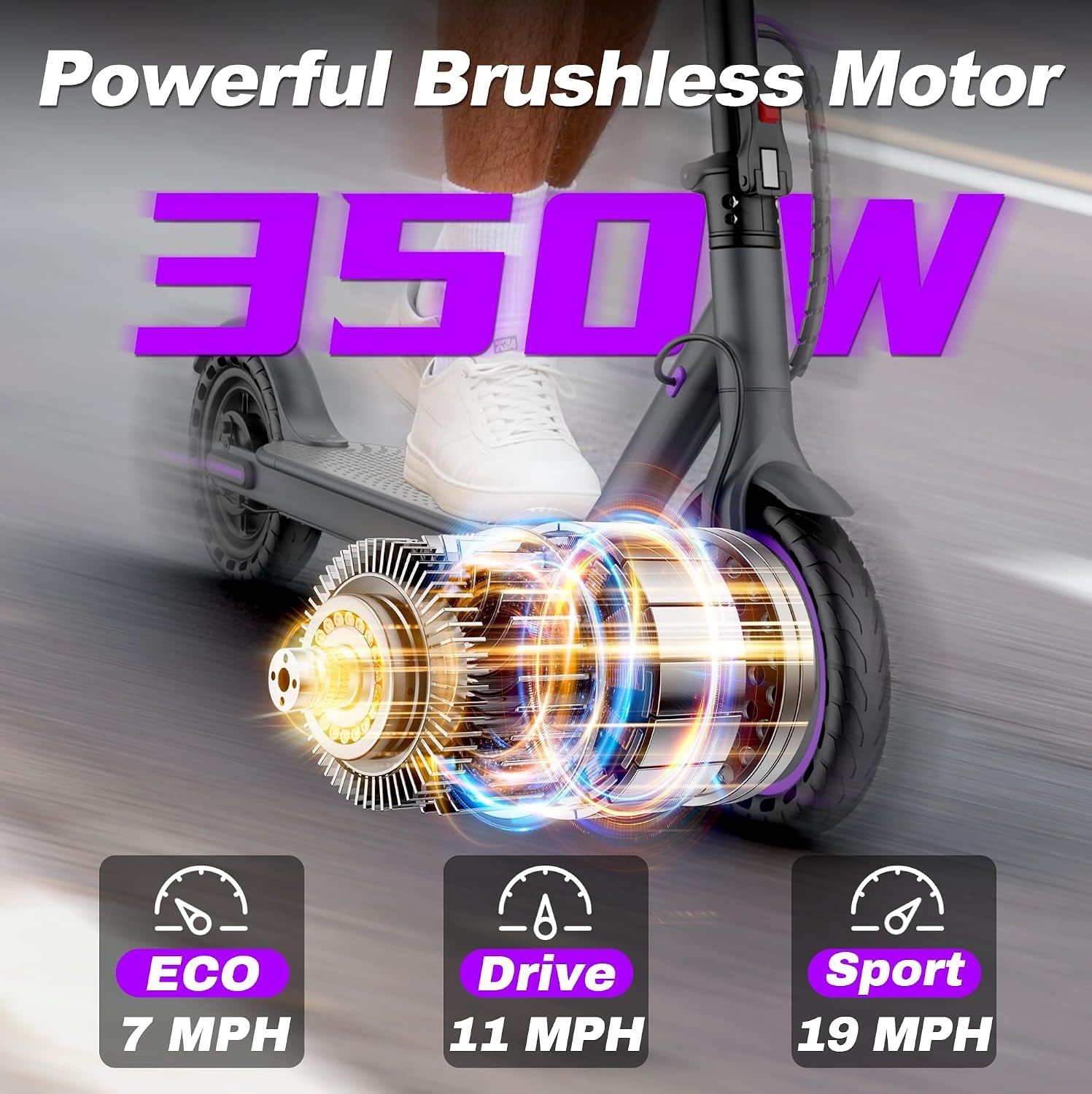 Electric Scooter for Adults, Electric Scooter, 350W Motor, 19 Mph Speed, 15 Miles Ranges, 8.5" Solid Tire, Foldable E-Scooter Adults, E Scooter with Dual Braking