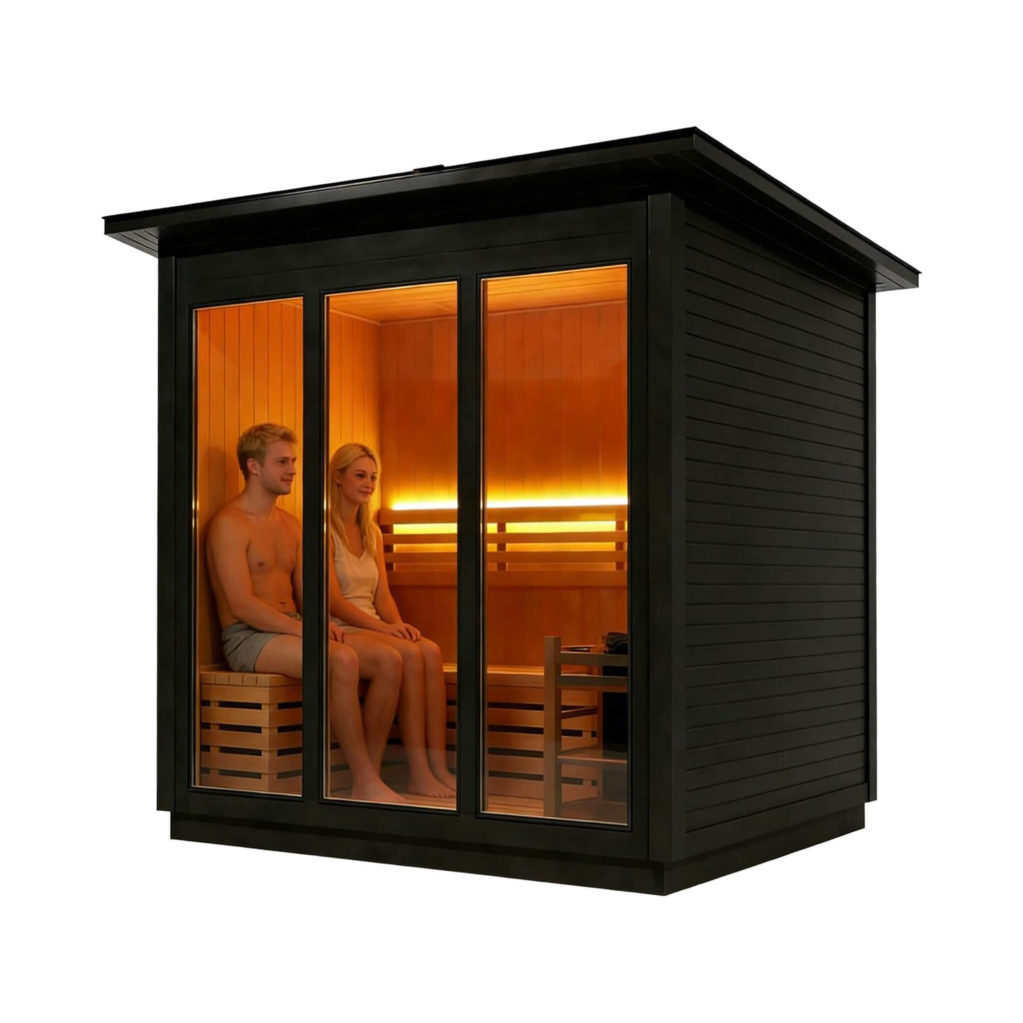 Custom 6-Person Luxury Canadian Hemlock Outdoor Steam Sauna With Made-To-Order