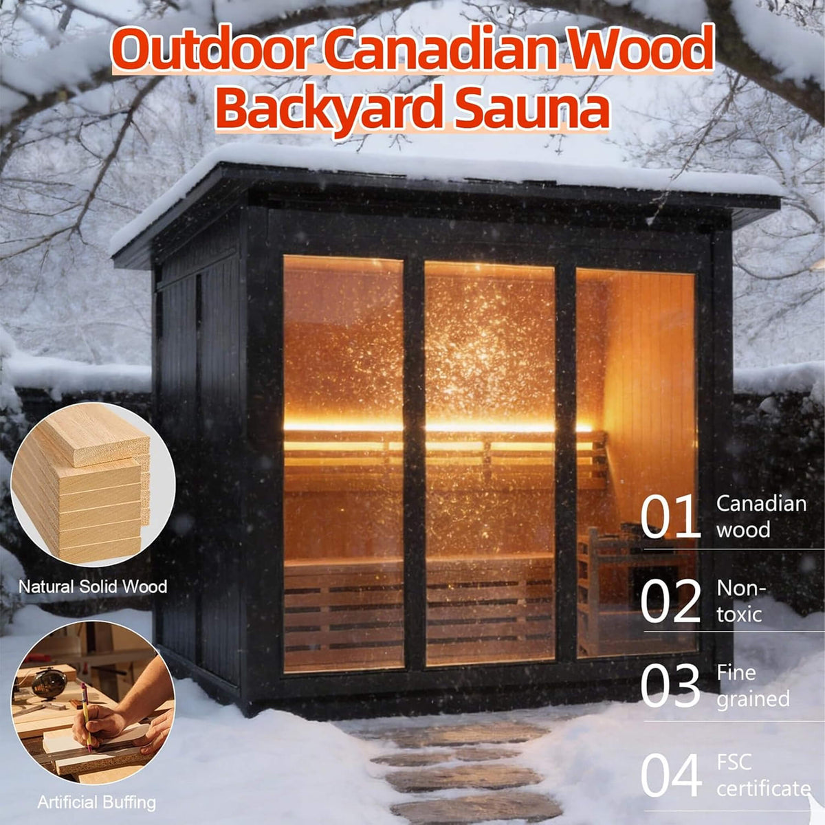 Custom 6-Person Luxury Canadian Red Cedar Outdoor Steam Sauna With Heater And Stones Made-To-Order