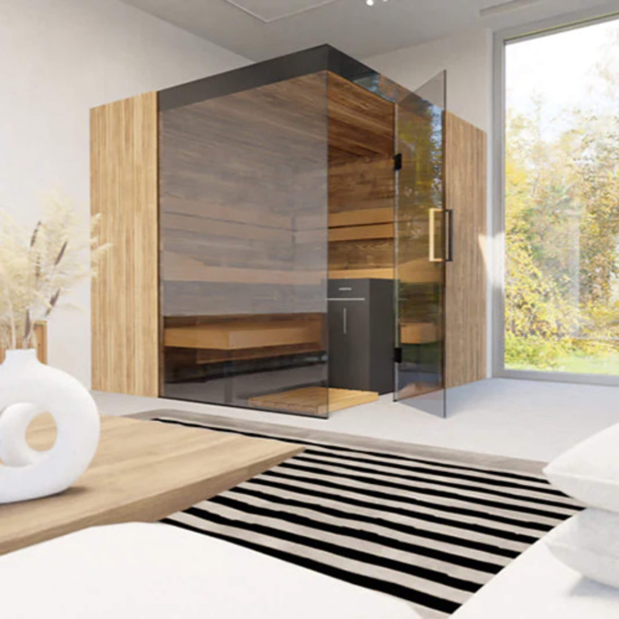 ThermaSol Aalto 4-Person Indoor Semi Panoramic Glass Sauna Cabin Made-To-Order