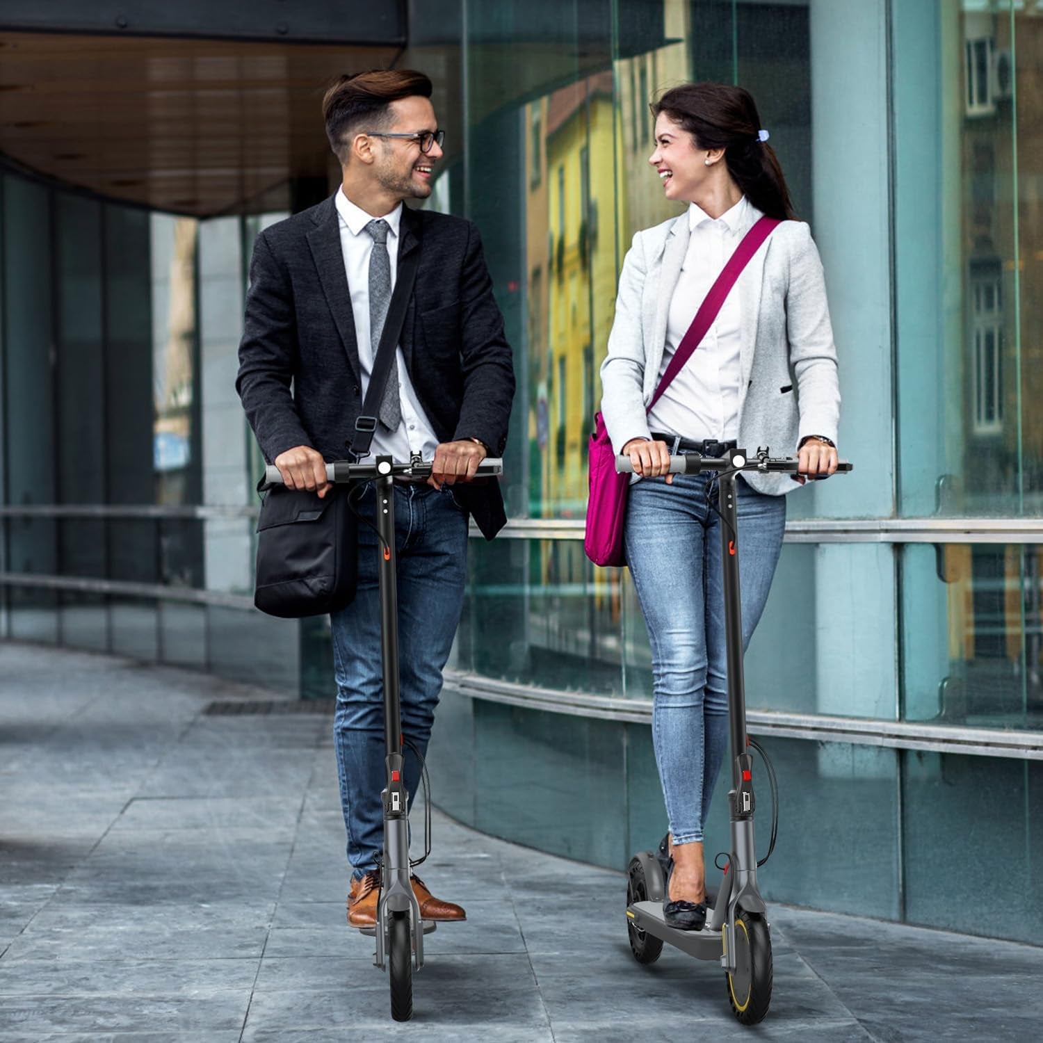 Electric Scooter for Adults with Seat, 15-21 Miles Range Scooters, 19Mph Escooter, 8.5"/10" Folding Scooters with APP Control, 350W/500W Commuting Scooter Kick Scooter with Dual Braking System