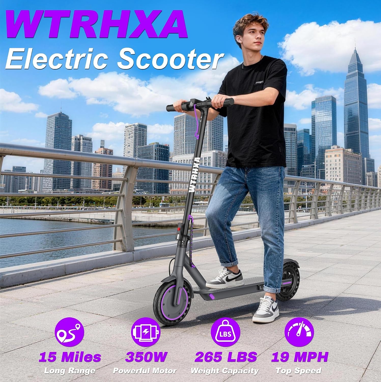 Electric Scooter for Adults, Electric Scooter, 350W Motor, 19 Mph Speed, 15 Miles Ranges, 8.5" Solid Tire, Foldable E-Scooter Adults, E Scooter with Dual Braking
