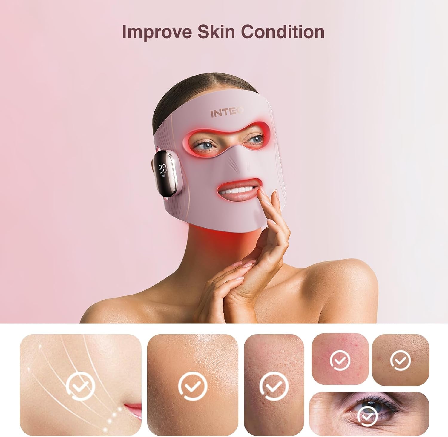 Red Light Therapy for Face 4 Modes, Breathable Red Light Therapy Mask with 4 Color Light Modes, 850NM Infrared LED Face Mask Light Therapy with Timer, Portable Led Mask for Home & Travel