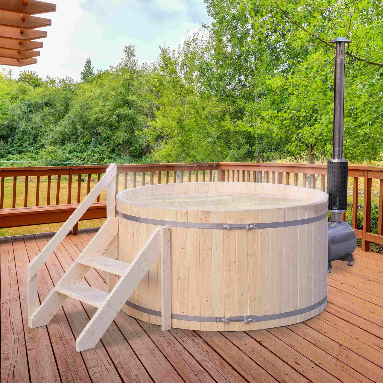 Wood-Fired Hot Tub and Ice Bath with Internal Stove – 4-5 Person – Pine