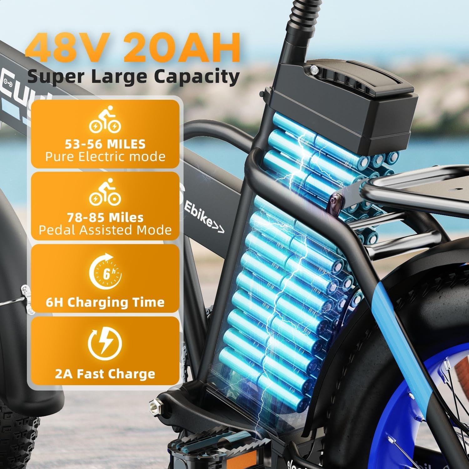 1000W Folding Electric Bike, 48V 20AH Large Removable Battery E Bike, 80 Miles Max Range, 20" Fat Tire Electric Bike for Adults, Adult Electric Bicycles for Commute Beach Snow