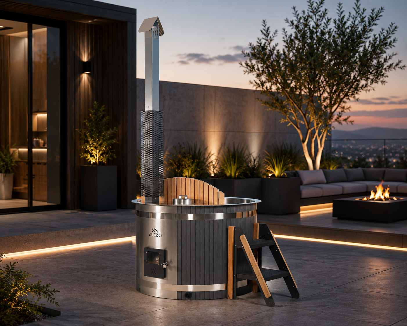 Stainless Steel Hot Tub & Cold Plunge Tub – Wood-Fired Heater – 1-3 People