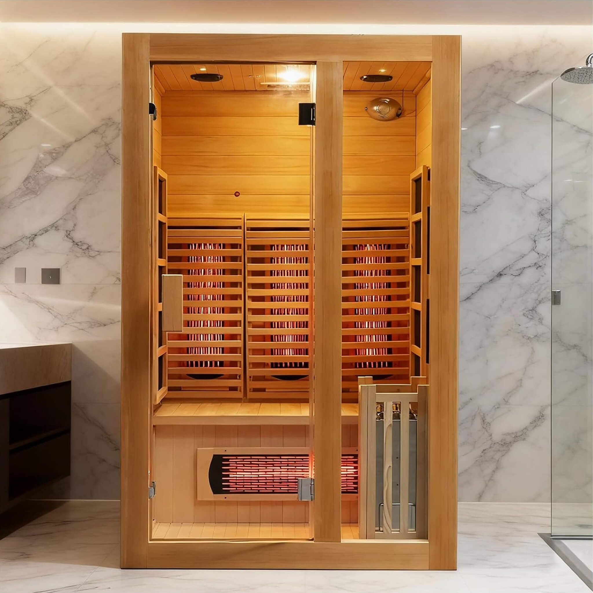 Rövia Luma 2-Person Indoor Hybrid Sauna Room With Infrared And 3.5KW Steam Heater (SAK83750)